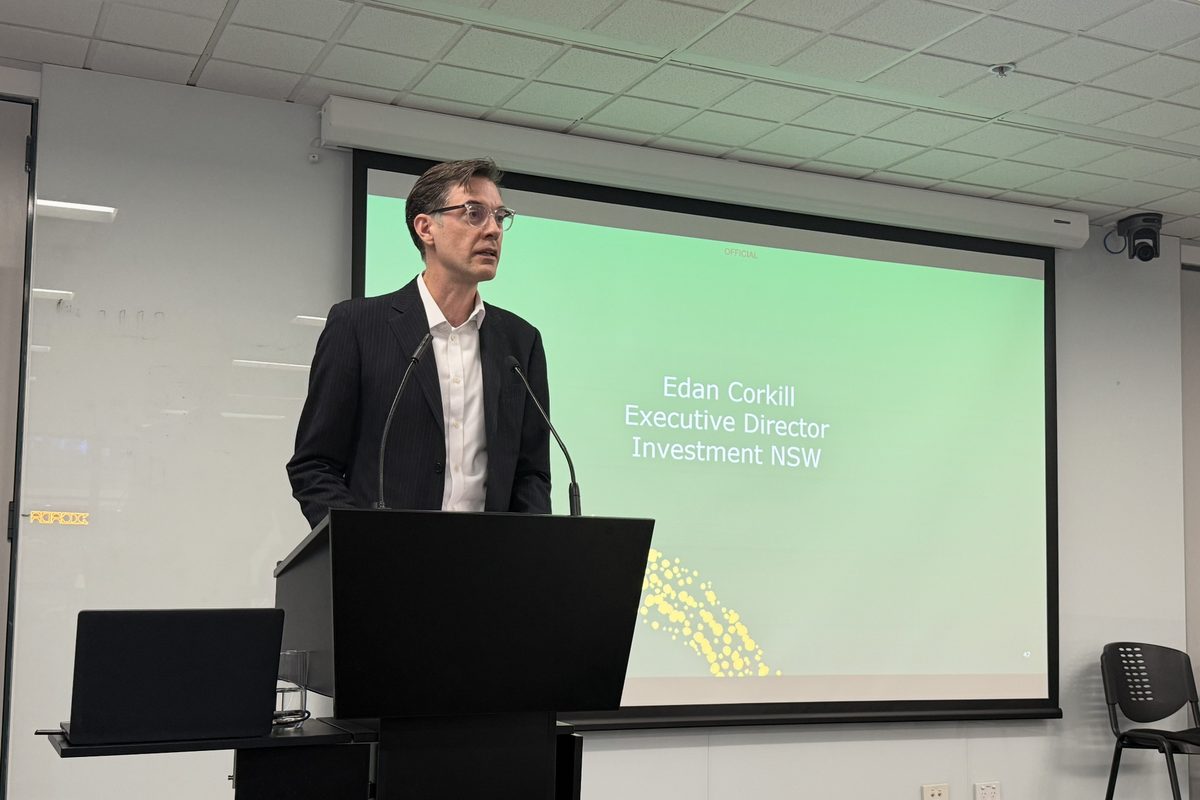 Edan Corkill, Executive Director at Investment NSW, speaking at the lectern
