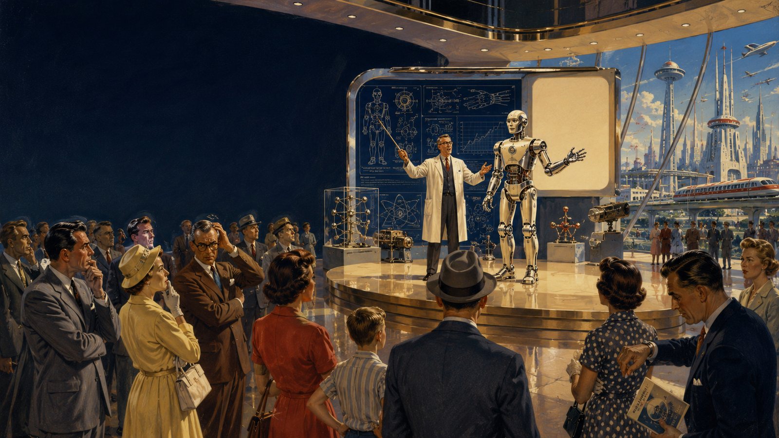 A scientist presents a breakthrough to a crowd that does not follow